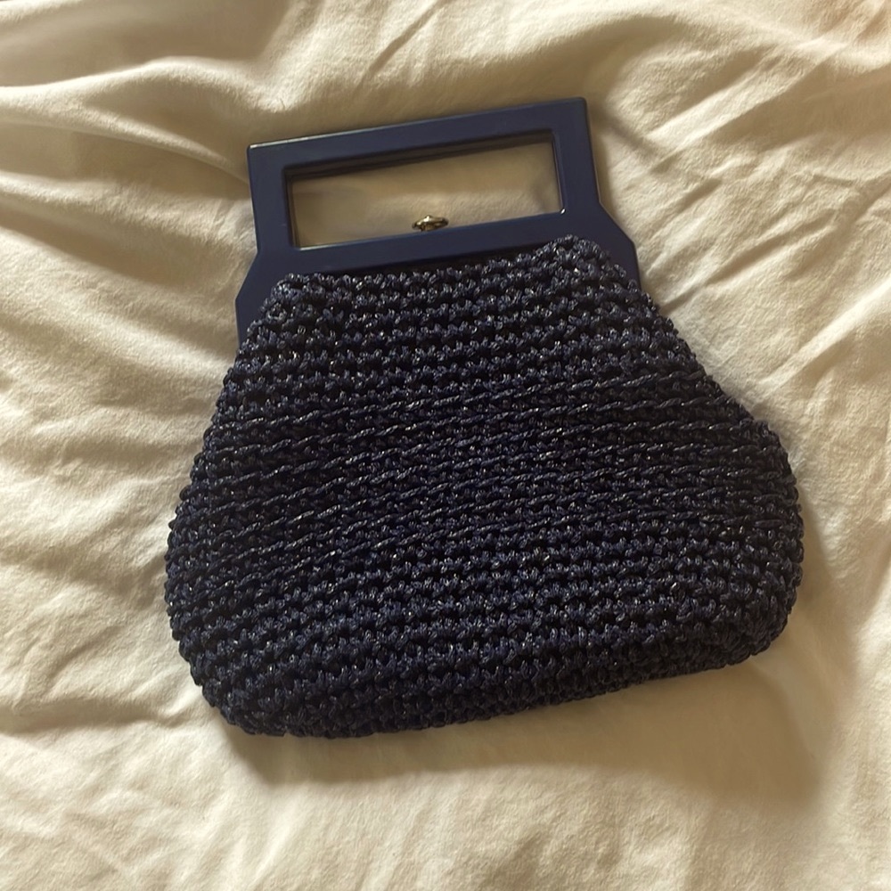 Vintage Woven Handbag with Lacquer Handles